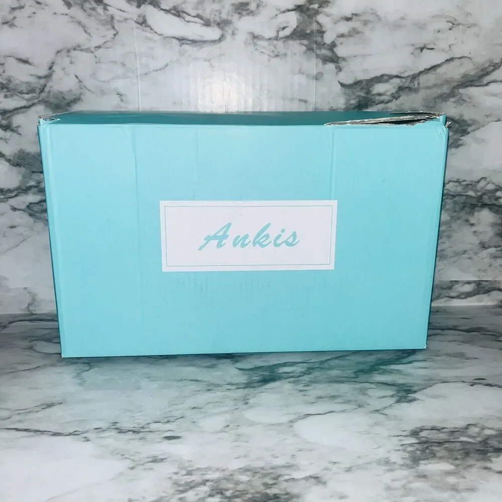 Ankis Nude Pumps Women Size 6 Pointed Toe 2.25” Block Heel Ankle Strap Box